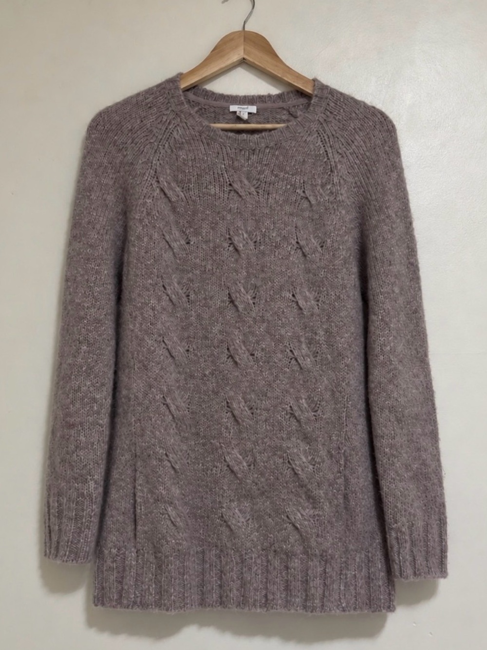Wool Blend Purejill Cozy Cable-Knit Crewneck Sweater with Front Pocket - Mauve